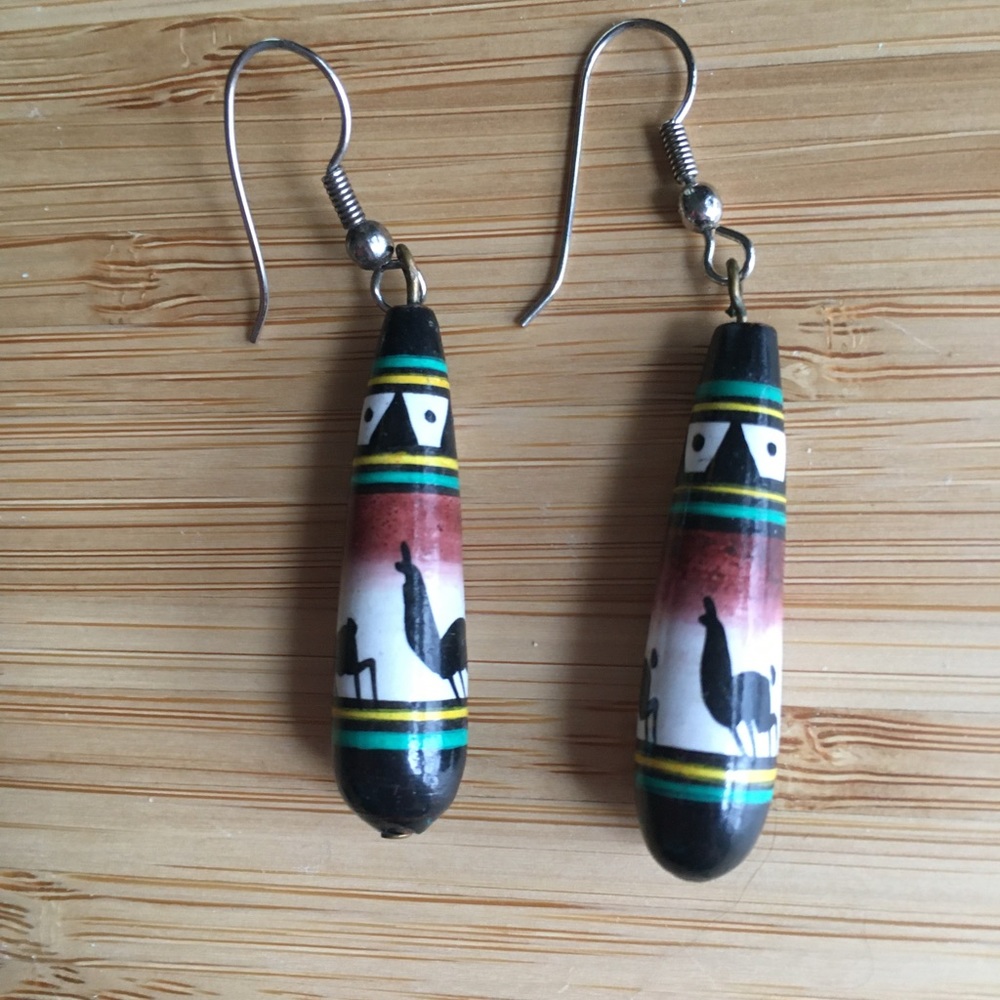 Vintage Handpainted Ceramic Peruvian Earrings